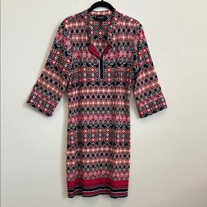 Laundry by Shelli Segal Print Shirt Dress, Hot Pink, Orange, Navy Size Large